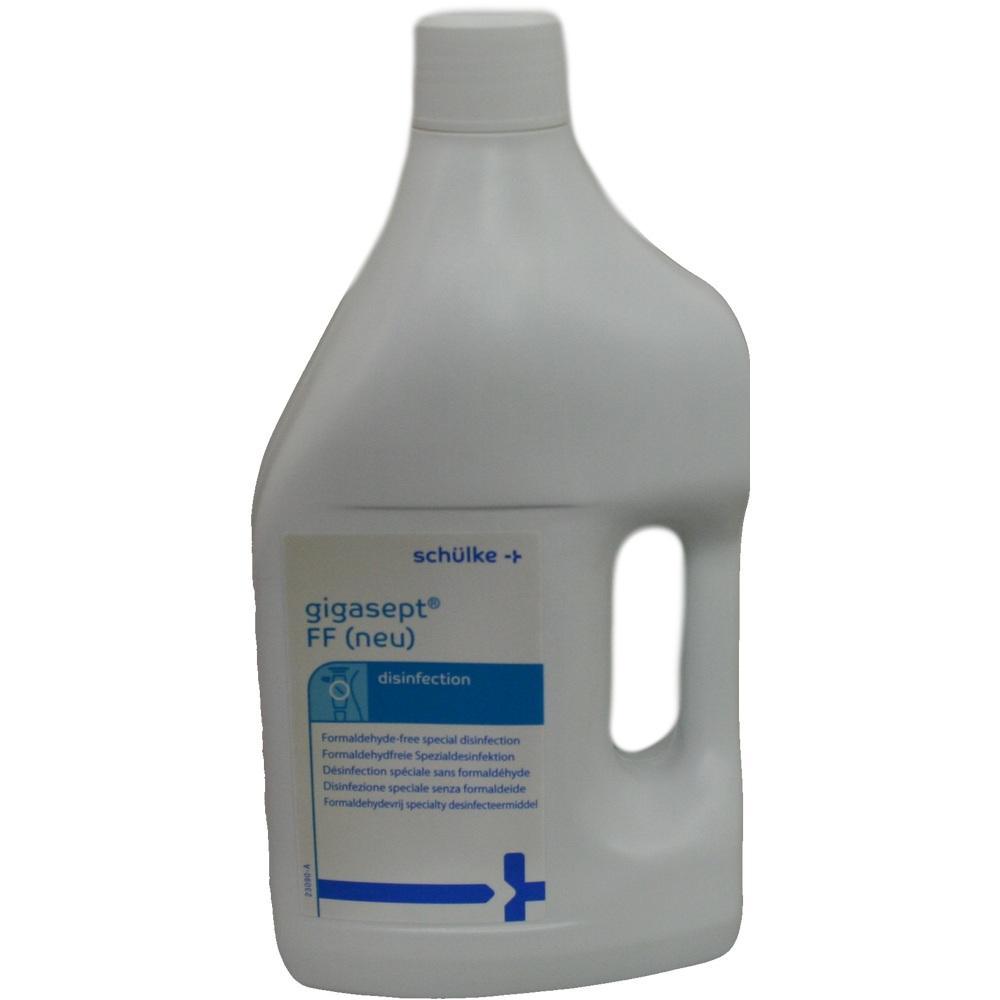 Wei&szlig;e Flasche mit blauem Etikett f&uuml;r Desinfektionsmittel.