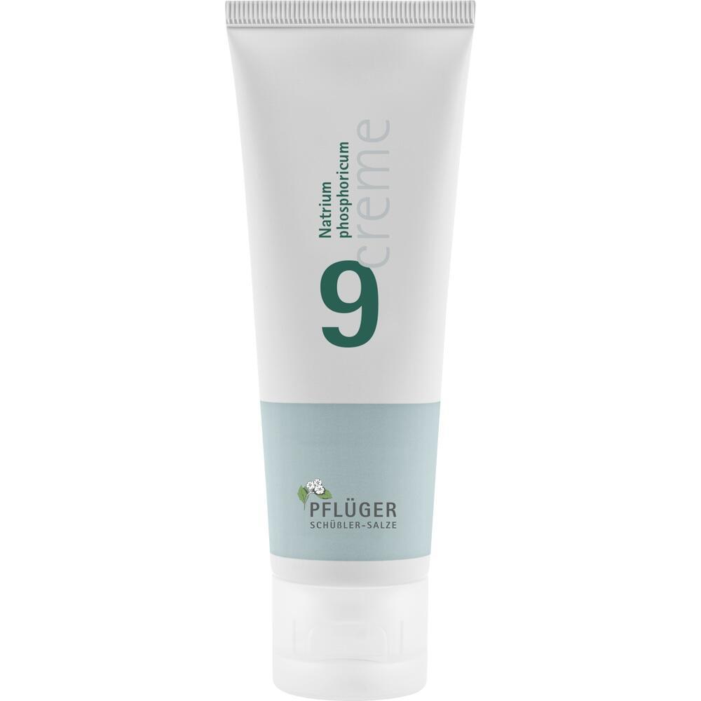 Weiße Tube mit grüner Aufschrift "9 creme" und dem Logo "PFLÜGER SCHÜßLER-SALZE".