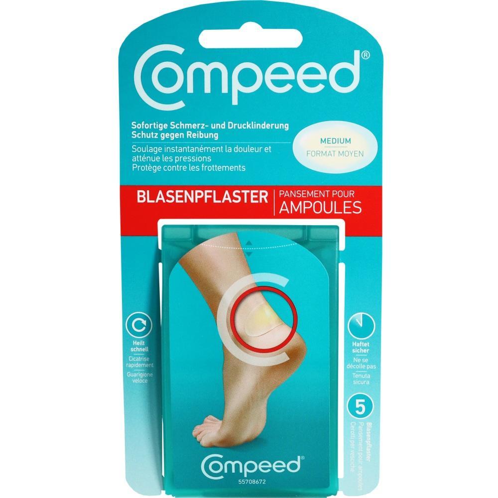 Verpackung von Compeed Blasenpflaster für den Fuß in mittlerer Größe.