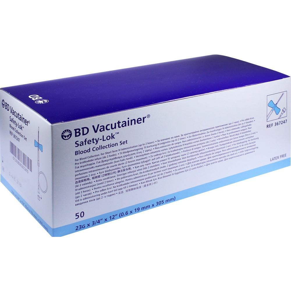 Eine Verpackung von Blutabnahmesets der Marke BD Vacutainer Safety-Lok.