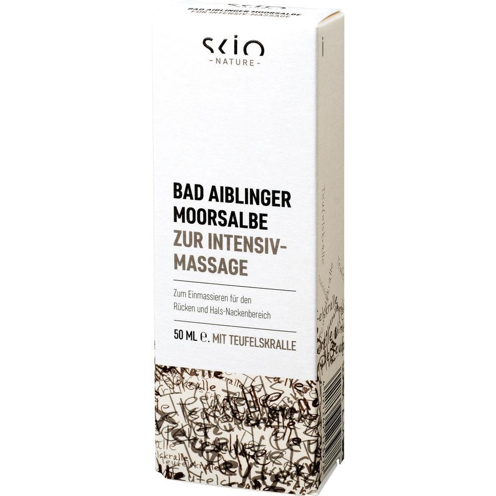 Wei&szlig;e Verpackung mit der Aufschrift "Bad Aiblinger Moorsalbe zur Intensivmassage".