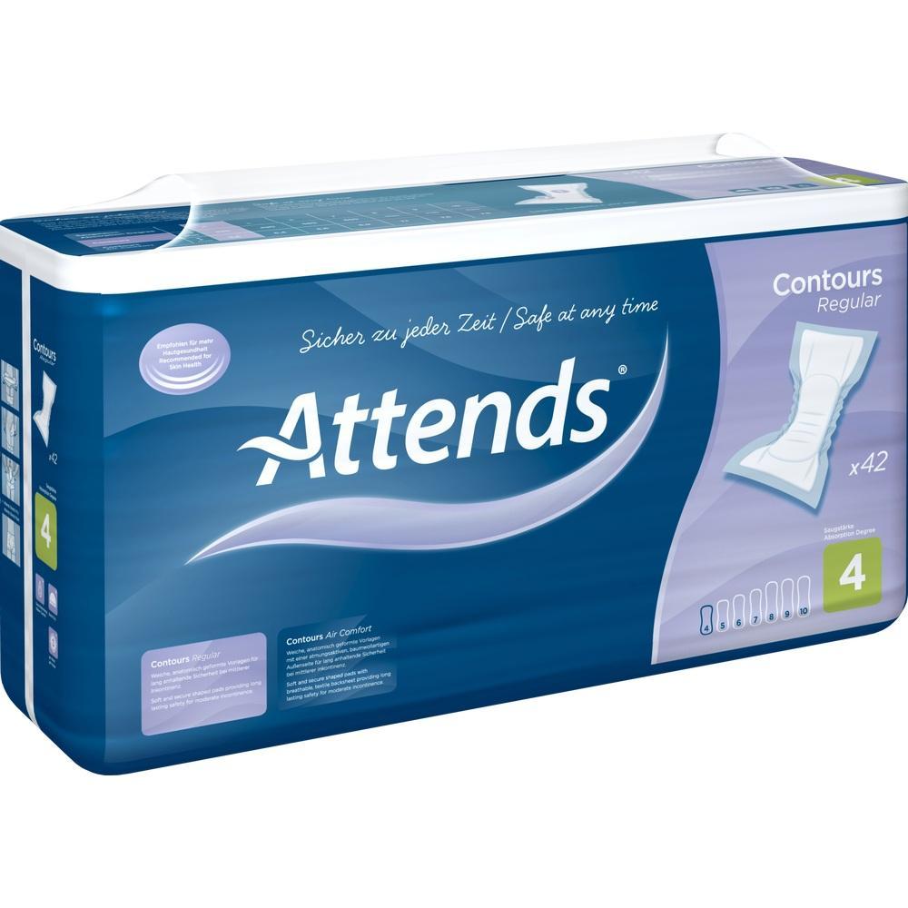 Packung mit 42 Attends Inkontinenzeinlagen, Größe 4, in Blau und Lila.