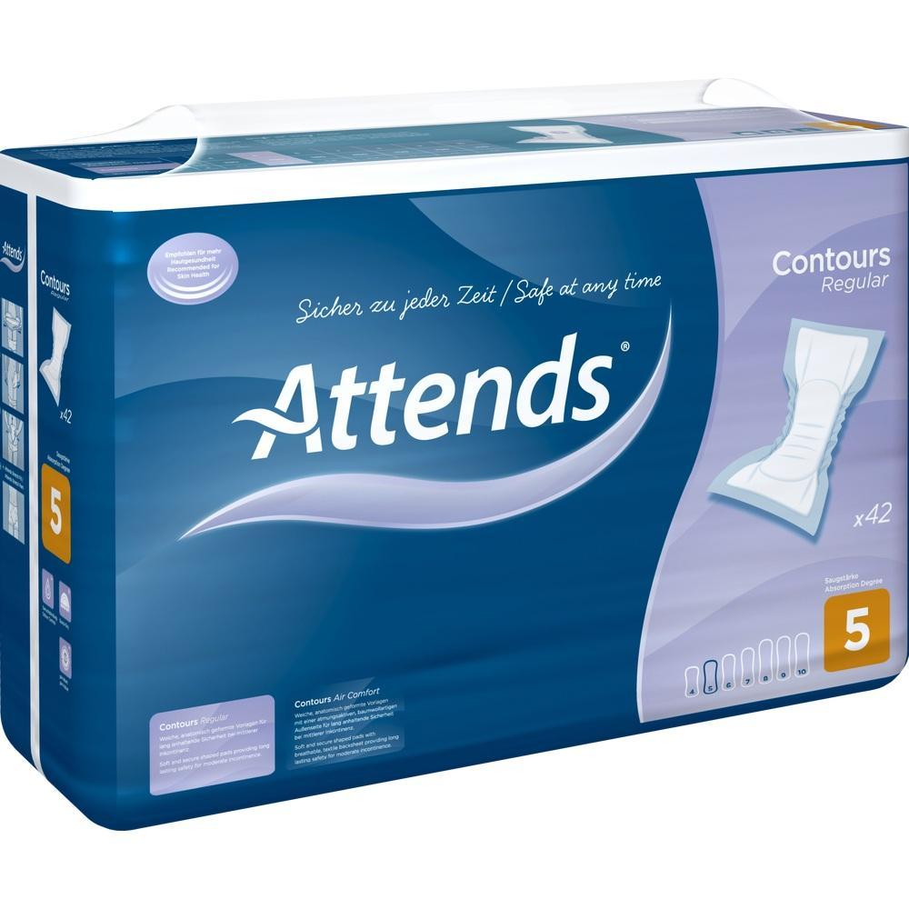 Blauer Attends-Pack mit Inkontinenzeinlagen und Abbildung einer Binde vorne.