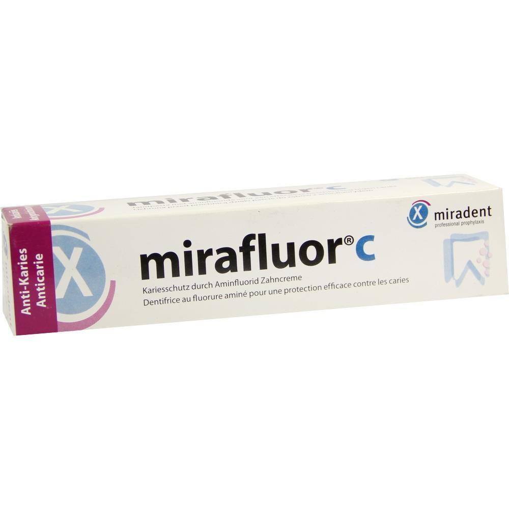 Eine Zahnpastaverpackung mit dem Namen "mirafluor c".