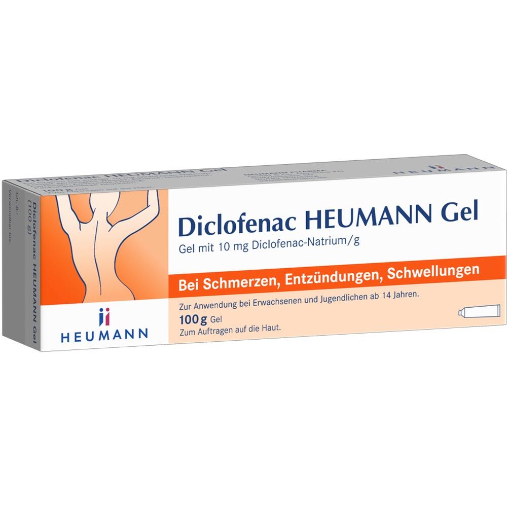 Verpackung von Diclofenac Heumann Gel gegen Schmerzen und Schwellungen.