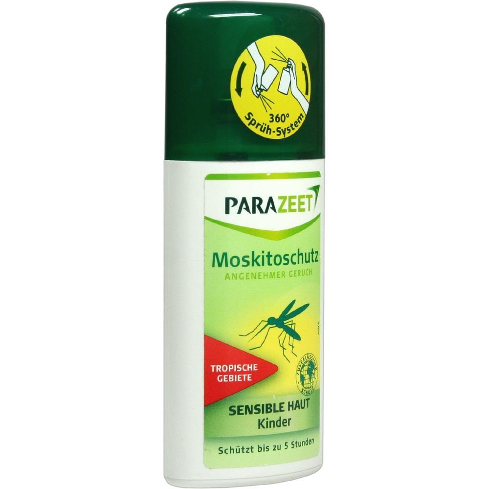 Eine grüne Sprühdose mit Mückenschutz für sensible Haut bei Kindern.