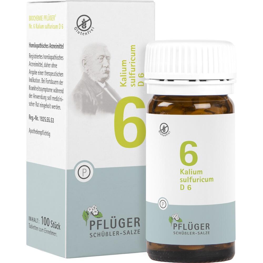 Eine Schachtel und ein Fläschchen mit Schüßler-Salzen Nr. 6 von Pflüger.