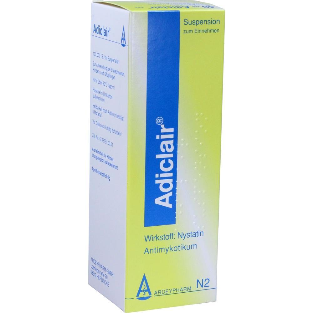 Eine Verpackung des Medikaments Adiclair mit dem Wirkstoff Nystatin.