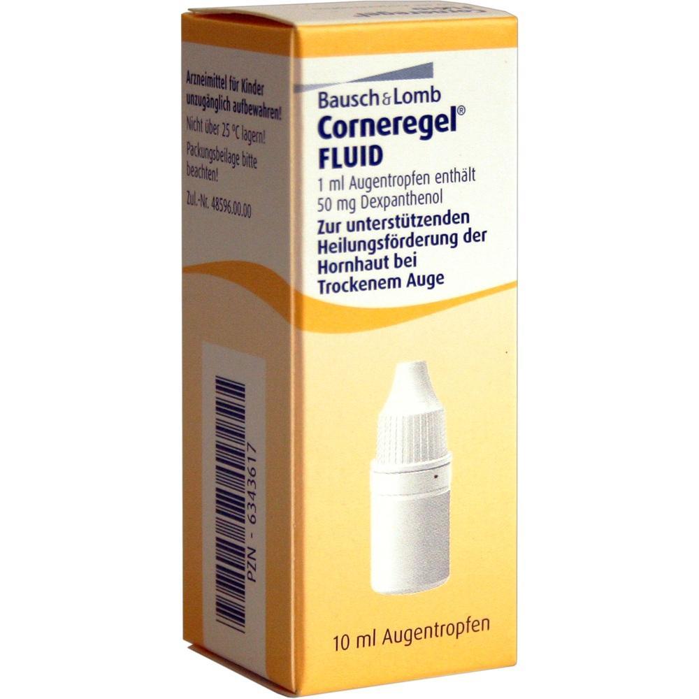 Gelbe Packung mit Augentropfen gegen trockene Augen.