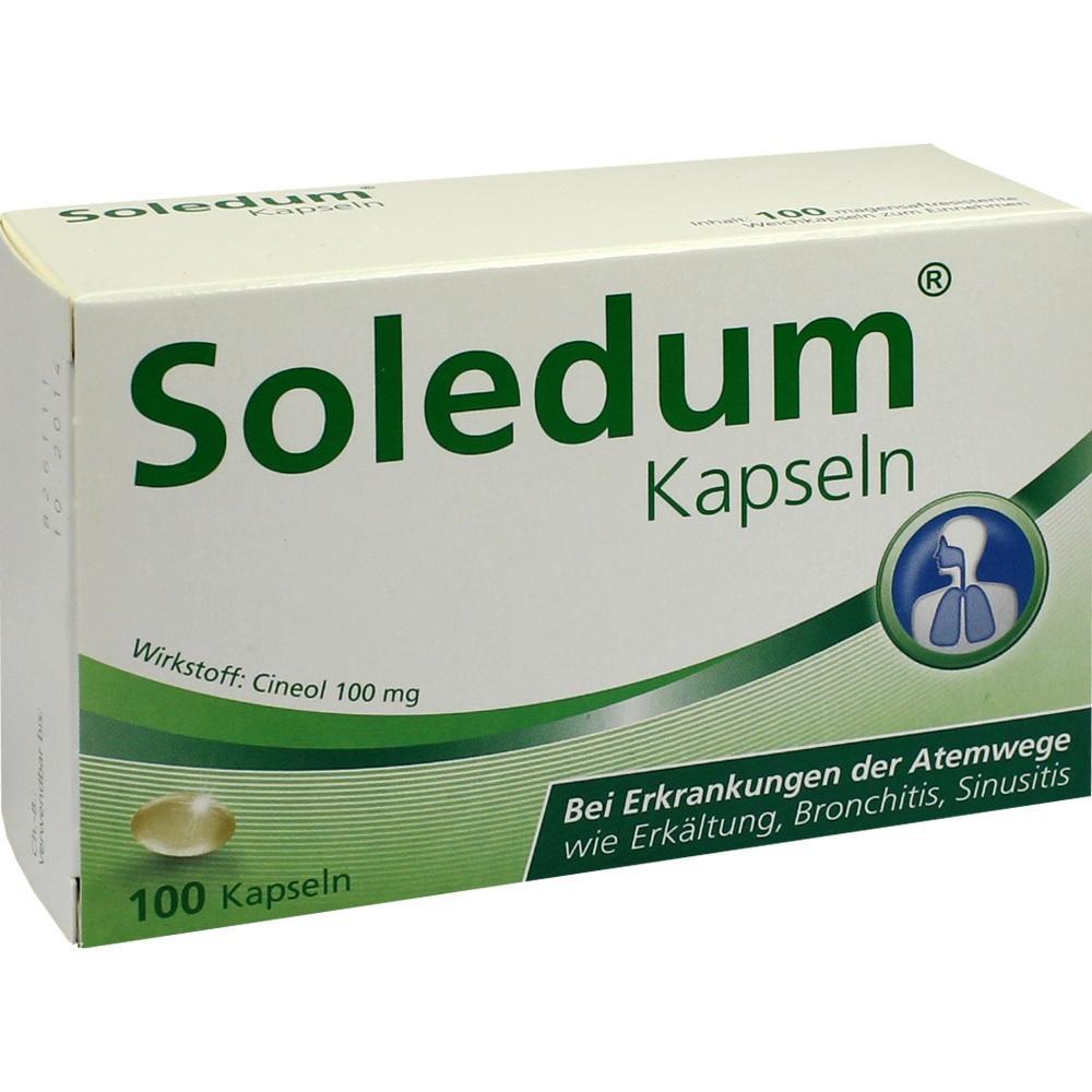 Packung von Soledum-Kapseln zur Unterstützung der Atemwege bei Erkältungen.
