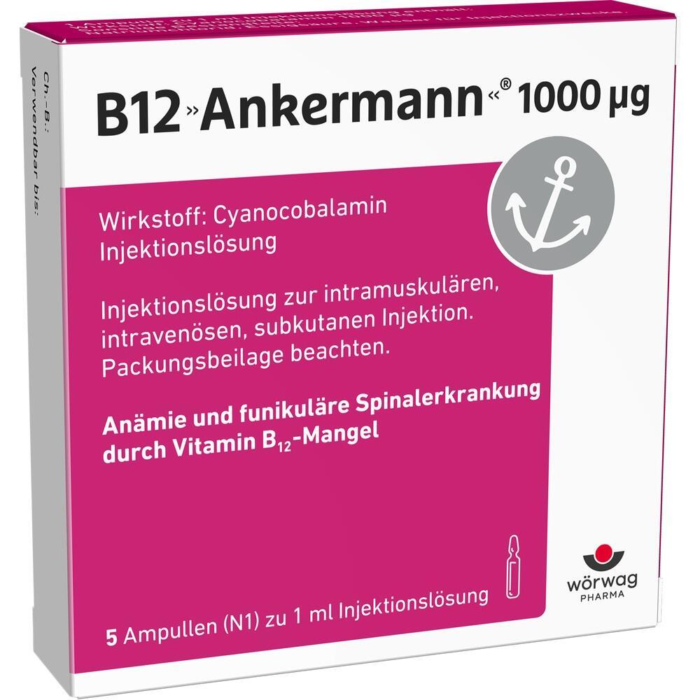 Weiße Medikamentenverpackung mit pinkem Textfeld und Anker-Symbol oben rechts.