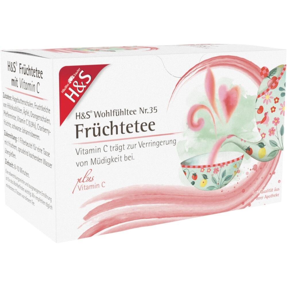Packung von H&S Fr&uuml;chtetee mit Vitamin C, Cranberries und Minze.