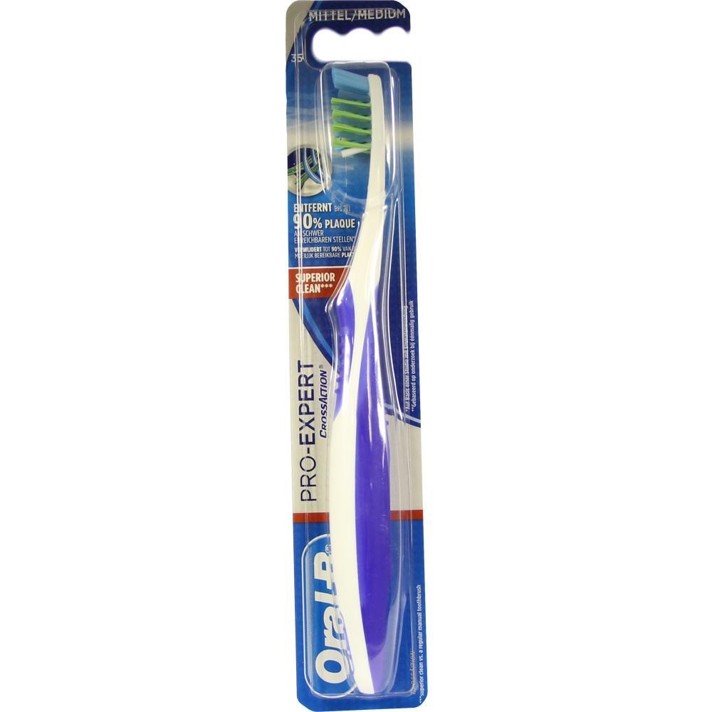 Verpackte Zahnbürste mit blauem Griff in einer durchsichtigen Plastikschale.