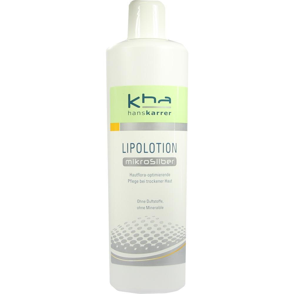 Eine weiße Flasche Lipolotion MikroSilber gegen trockene Haut.