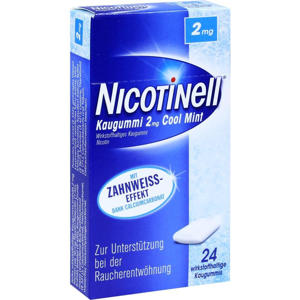 Blaue Packung Nikotinkaugummi mit Cool-Mint-Geschmack zur Unterstützung bei Raucherentwöhnung.