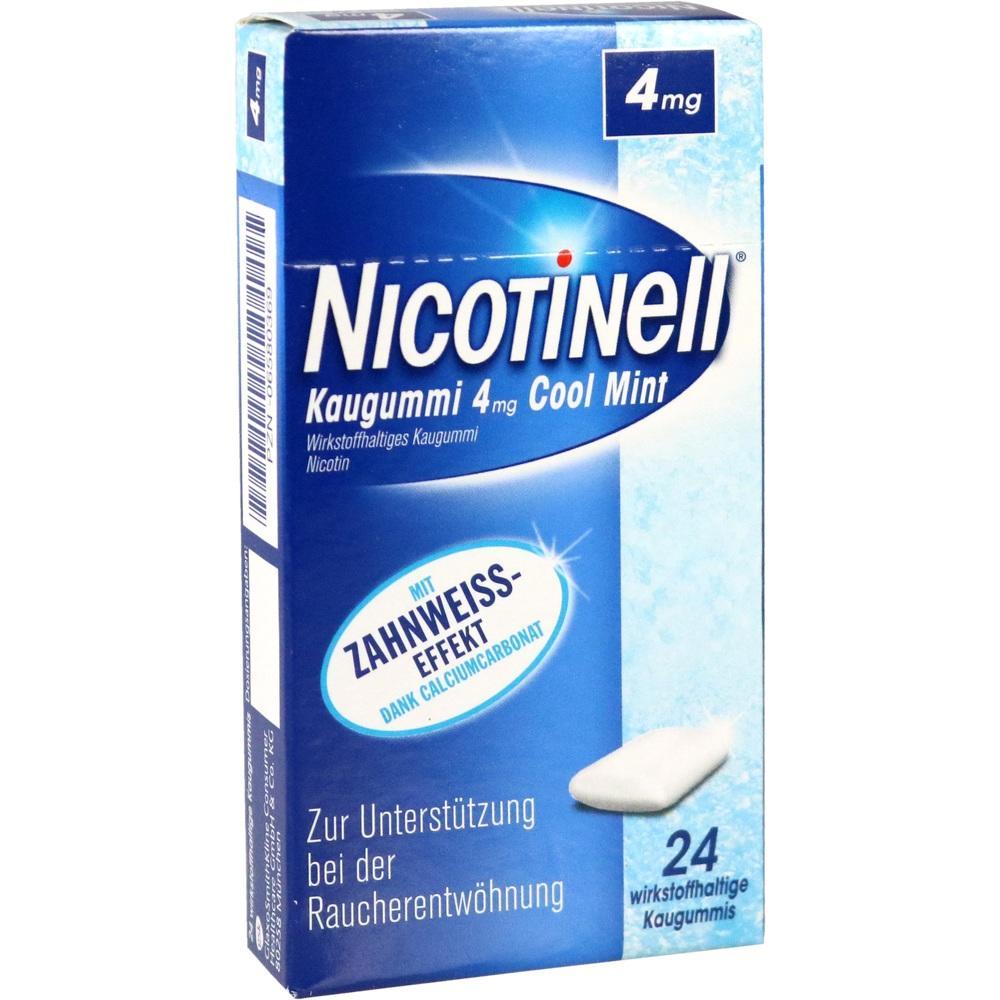 Packung Nicotinell Kaugummi mit Cool Mint für Raucherentwöhnung.