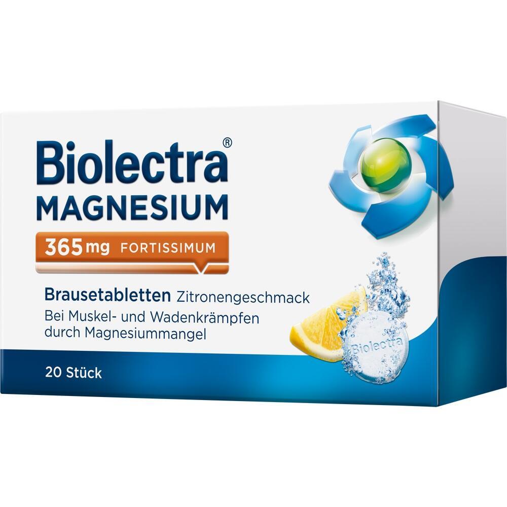 Packung Biolectra Magnesium Brausetabletten mit Zitronengeschmack gegen Muskelkrämpfe.
