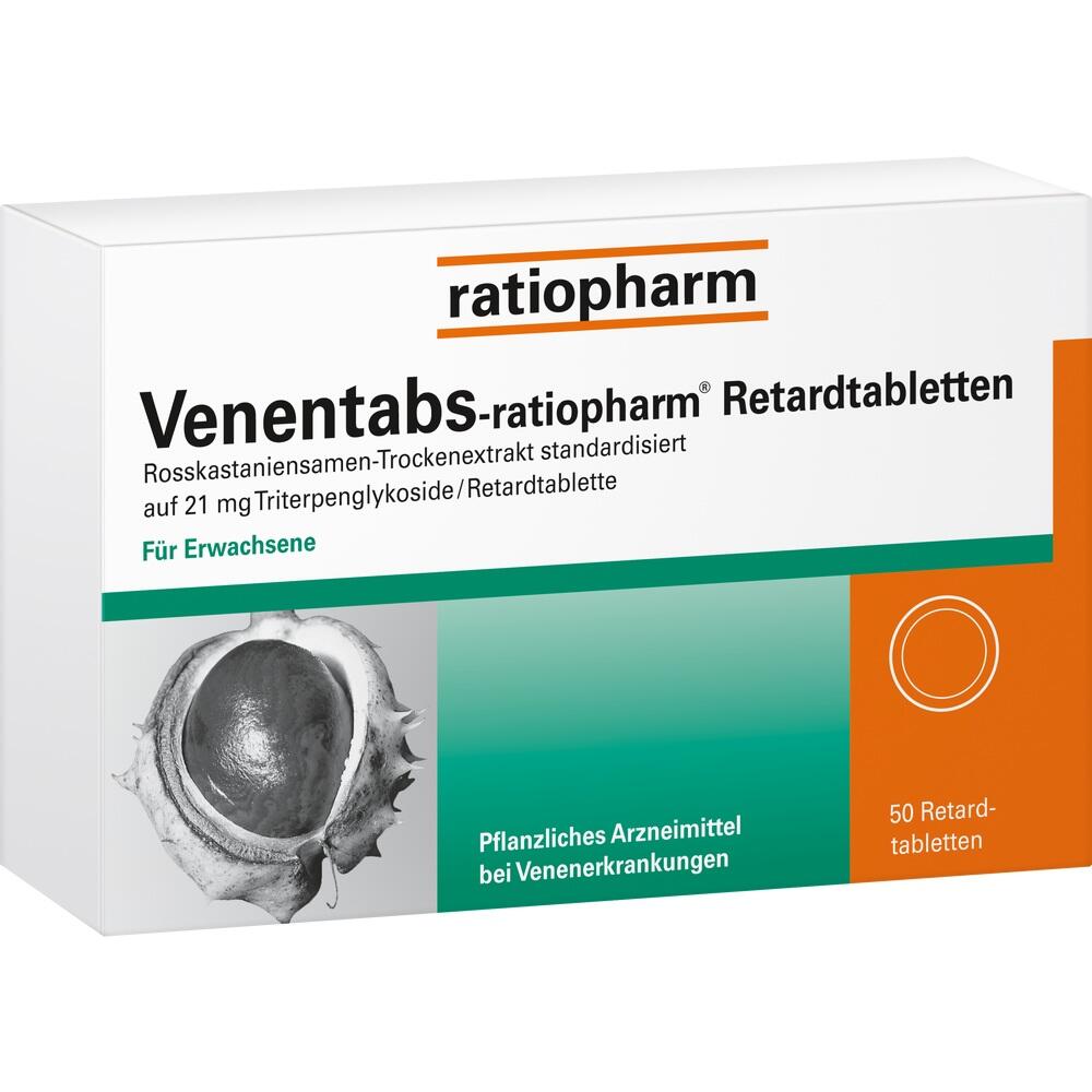 Schachtel mit Venentabs von Ratiopharm für Venenprobleme.