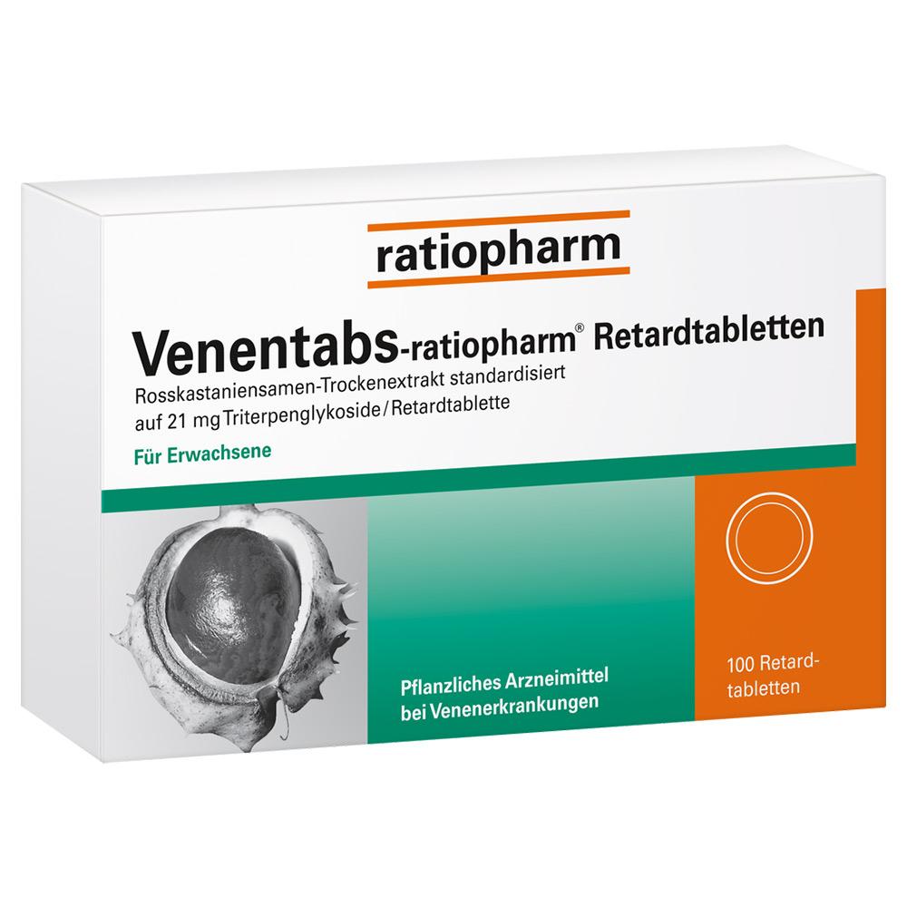 Verpackung von Venenmedikamenten für Erwachsene von Ratiopharm, basierend auf Rosskastanien.