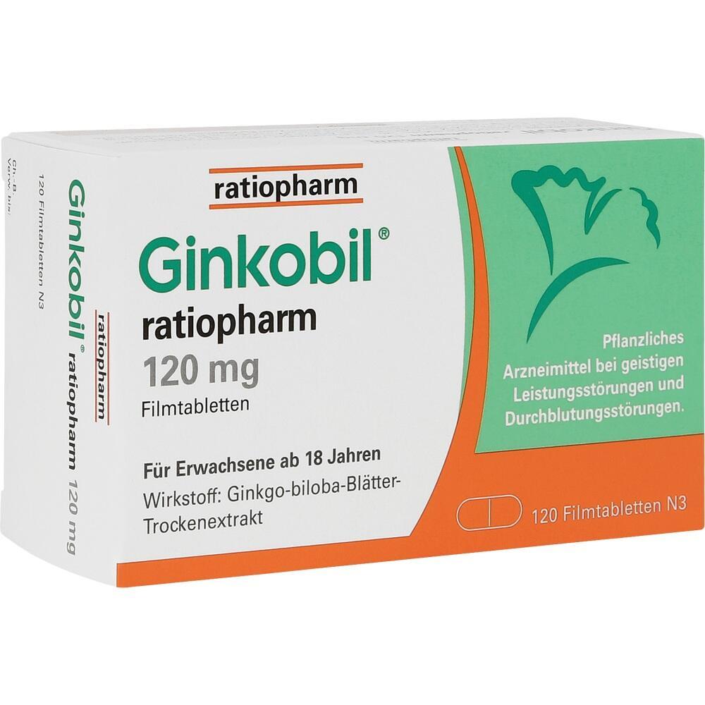 Eine Schachtel Ginkobil Tabletten von Ratiopharm zur Unterstützung der geistigen Leistungsfähigkeit.