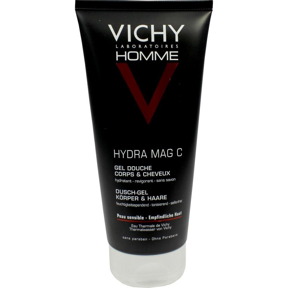 Schwarze Flasche Duschgel für Männer von Vichy, geeignet für Körper und Haare.