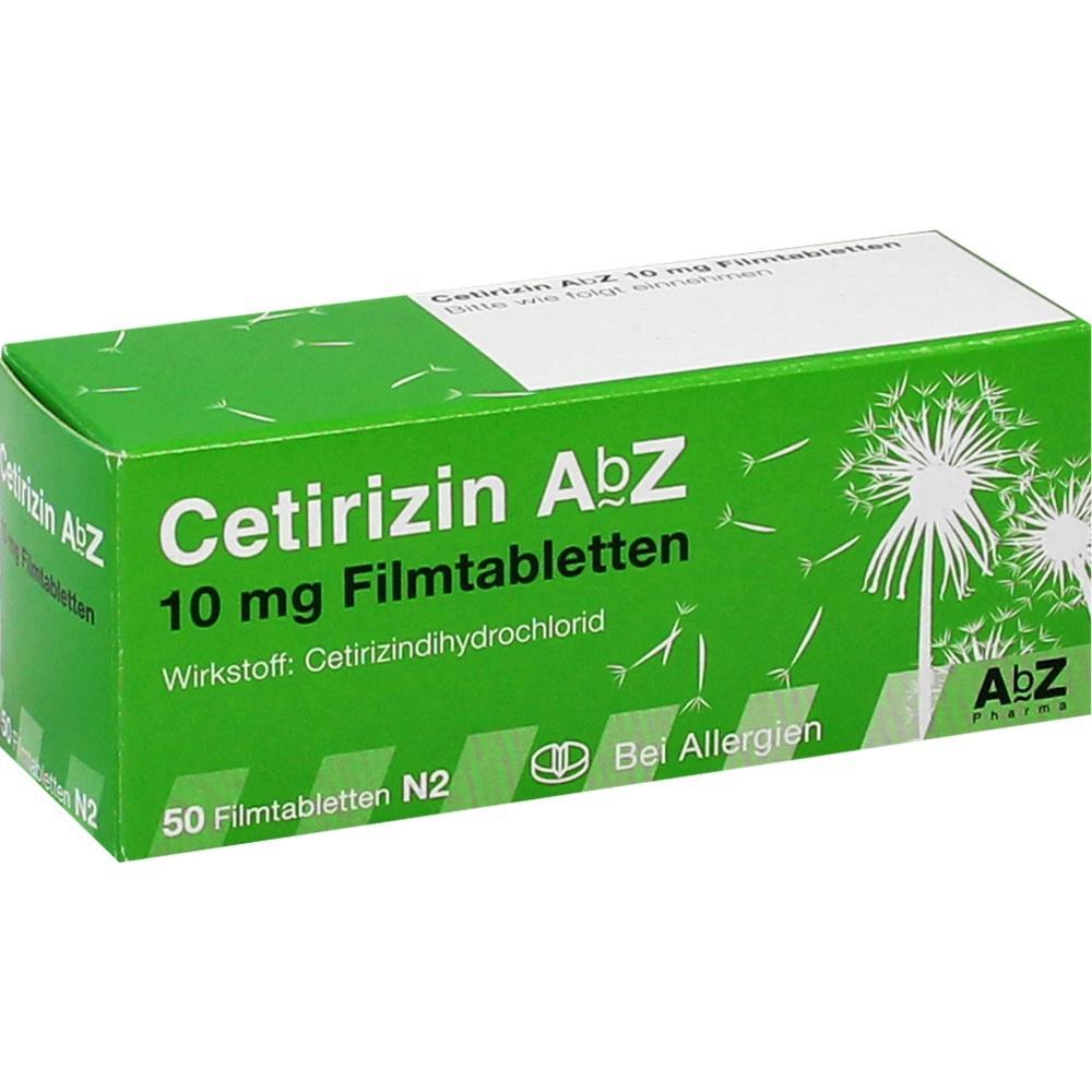 Gr&uuml;ne Schachtel mit Cetirizin Filmtabletten gegen Allergien.