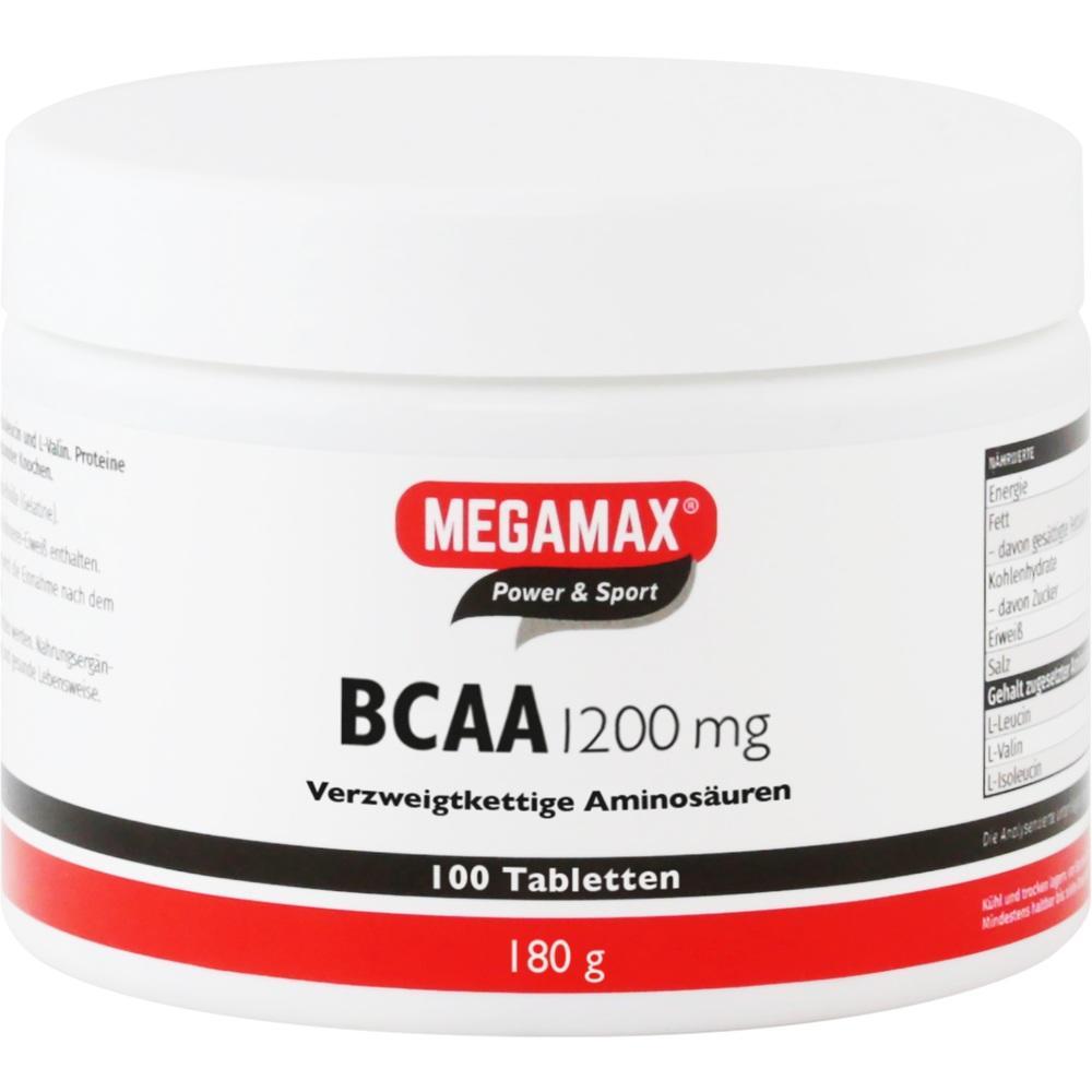 Eine Dose mit BCAA-Tabletten von der Marke MEGAMAX.
