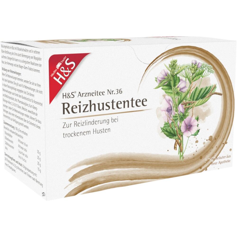 Eine Packung Arzneitee zur Linderung von trockenem Husten.