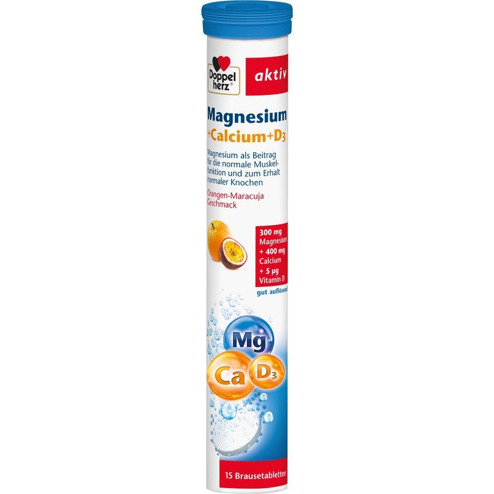 Eine R&ouml;hrchenverpackung f&uuml;r Brausetabletten mit Magnesium, Calcium und Vitamin D3.