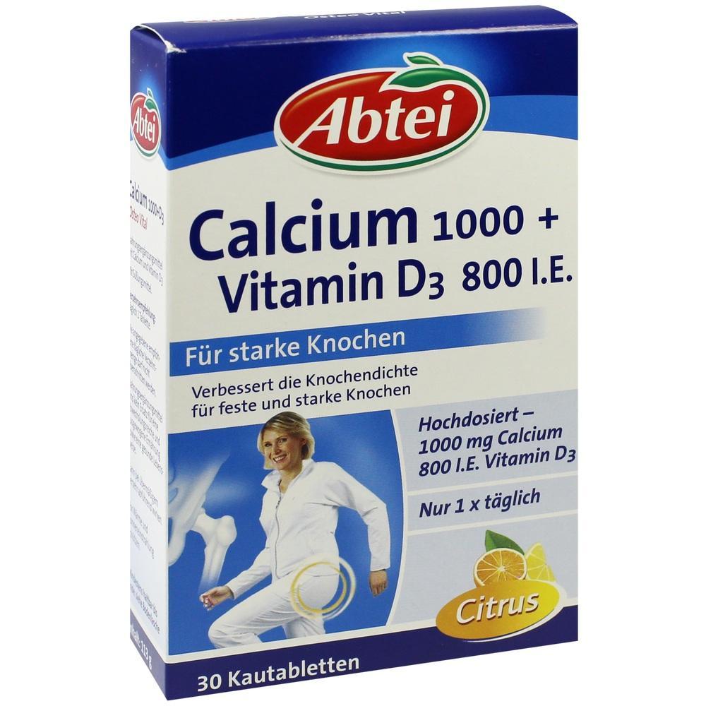 Die Packung zeigt ein Nahrungsergänzungsmittel mit Calcium und Vitamin D3 für starke Knochen.