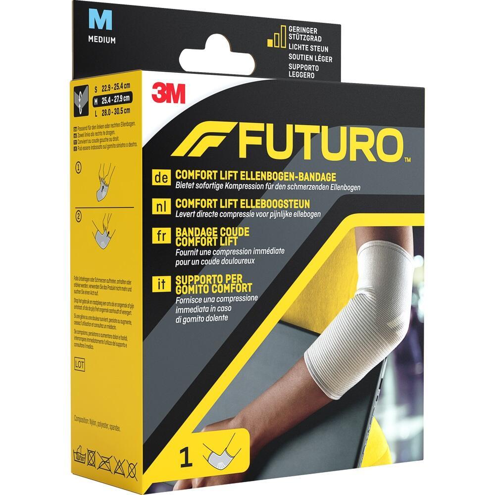 Gelbe Verpackung einer Ellenbogen-Bandage von 3M für mittlere Größe.