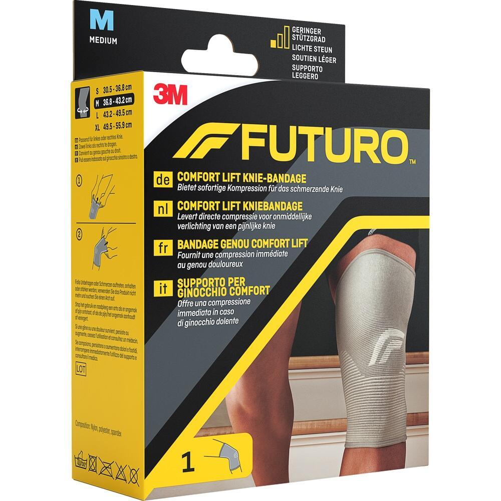 Eine Verpackung mit einer Kniebandage, geschrieben in mehreren Sprachen.