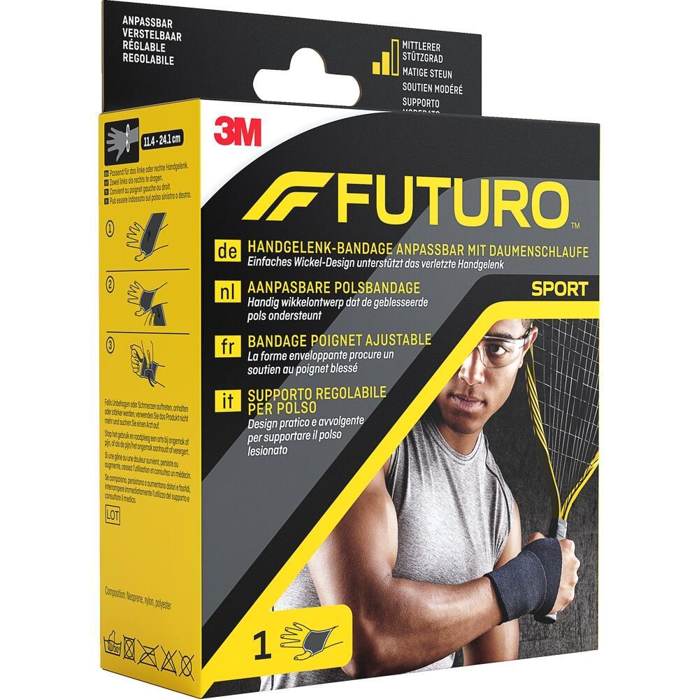 Verpackung einer verstellbaren Handgelenkbandage für Sport mit Daumenschlaufe.