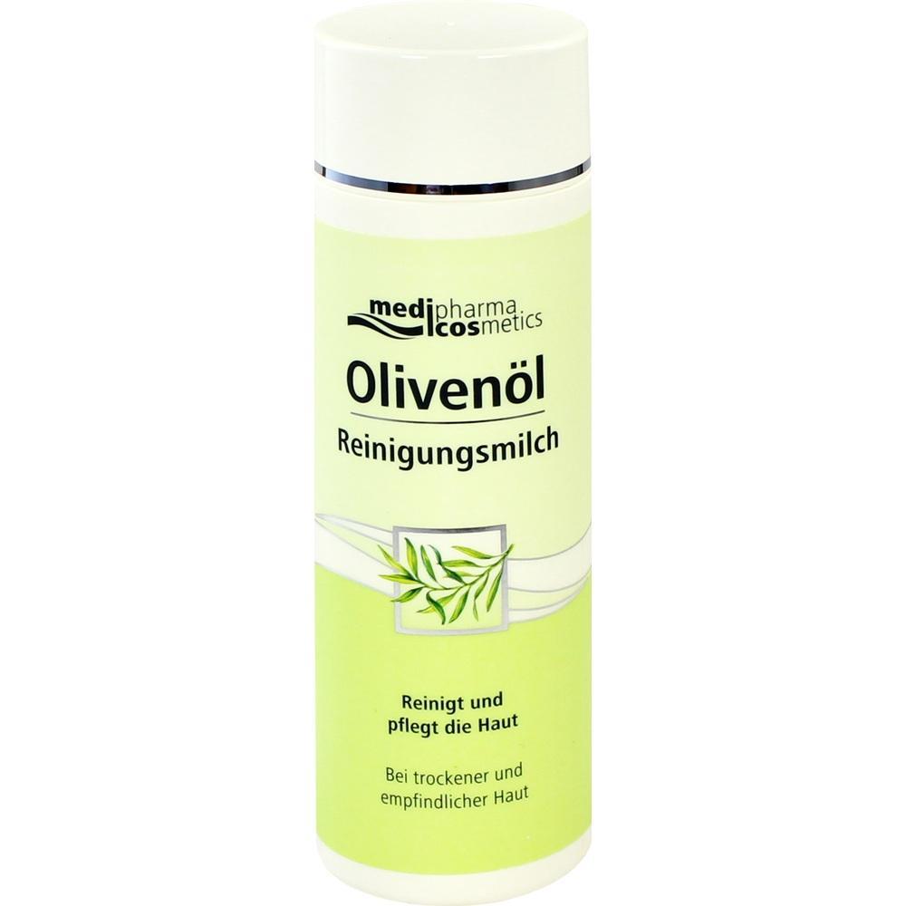 Oliven&ouml;l Reinigungsmilch von Medipharma Cosmetics in einer gelben Flasche.