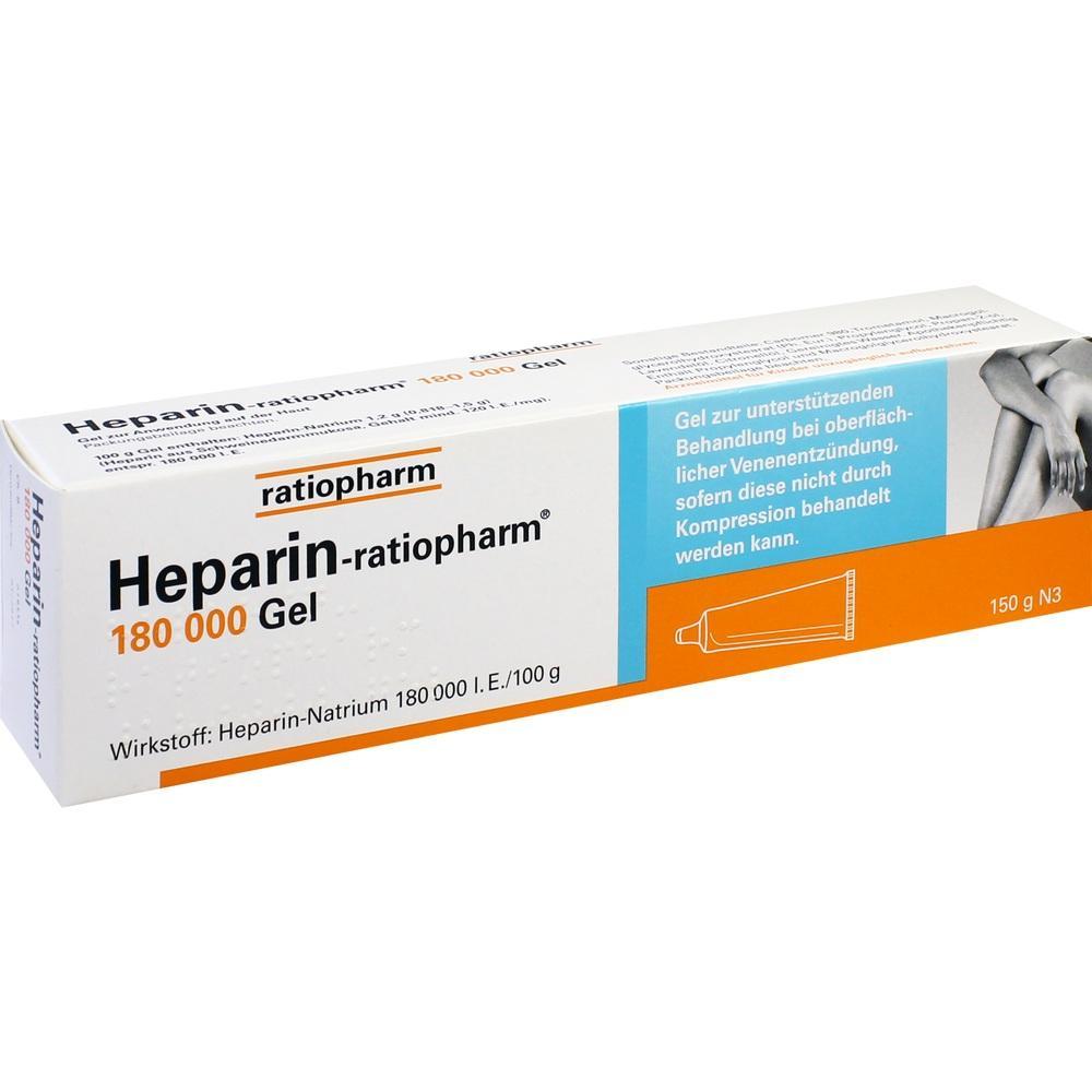 Weiße Schachtel mit Heparin-Gel zur Behandlung von Venenentzündungen.