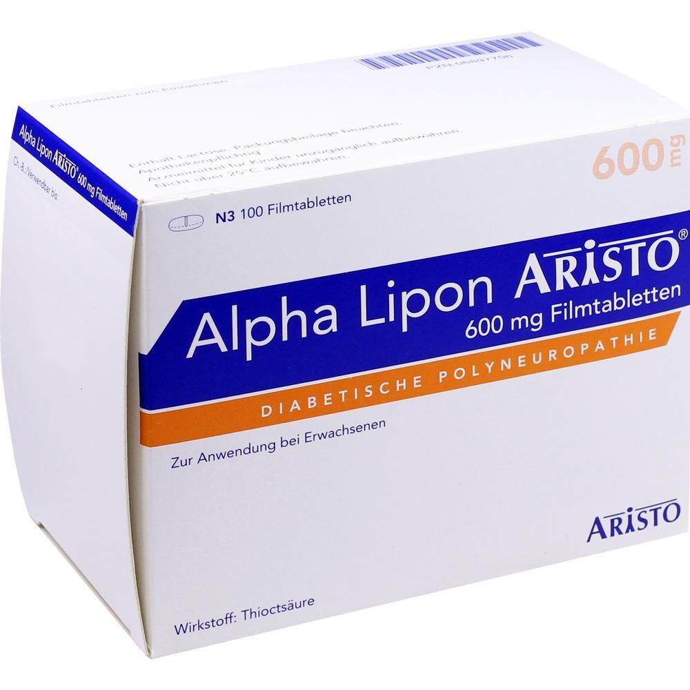 Weiße Medikamentenverpackung mit der Aufschrift "Alpha Lipon Aristo 600 mg".