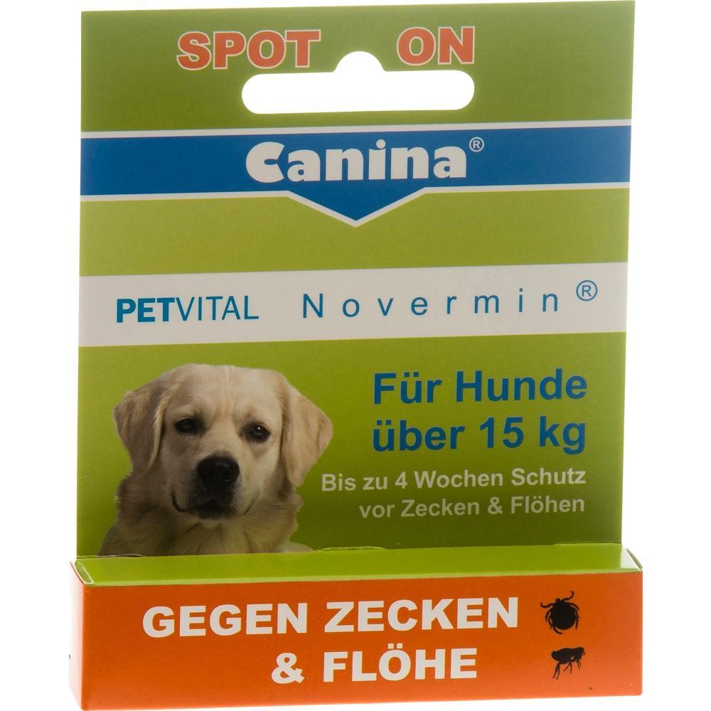Schachtel mit Mittel gegen Zecken und Fl&ouml;he f&uuml;r Hunde &uuml;ber 15 kg.