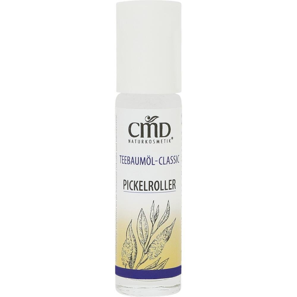 Eine kleine Flasche mit Teebaum&ouml;l-Pickelroller von CMD Naturkosmetik.