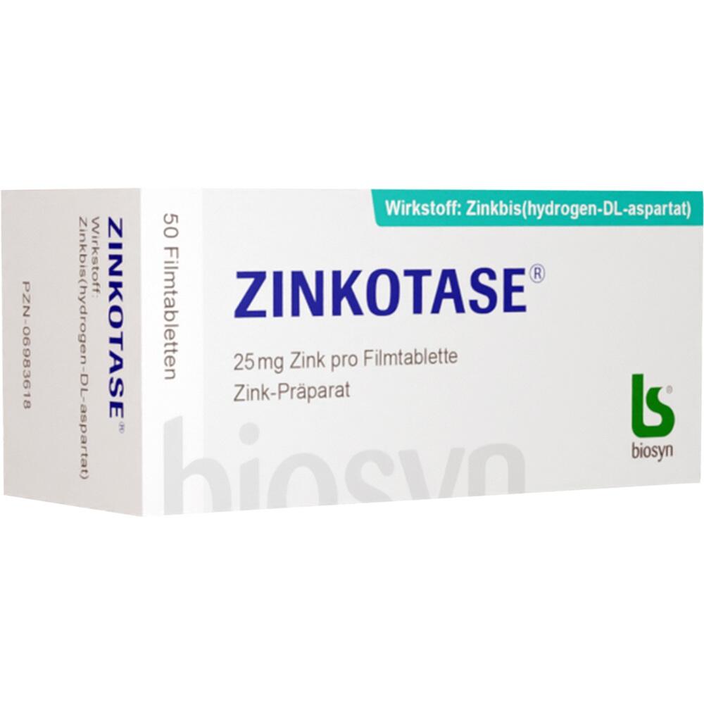 Verpackung von Zinkotase-Tabletten mit 25 mg Zink pro Filmtablette.