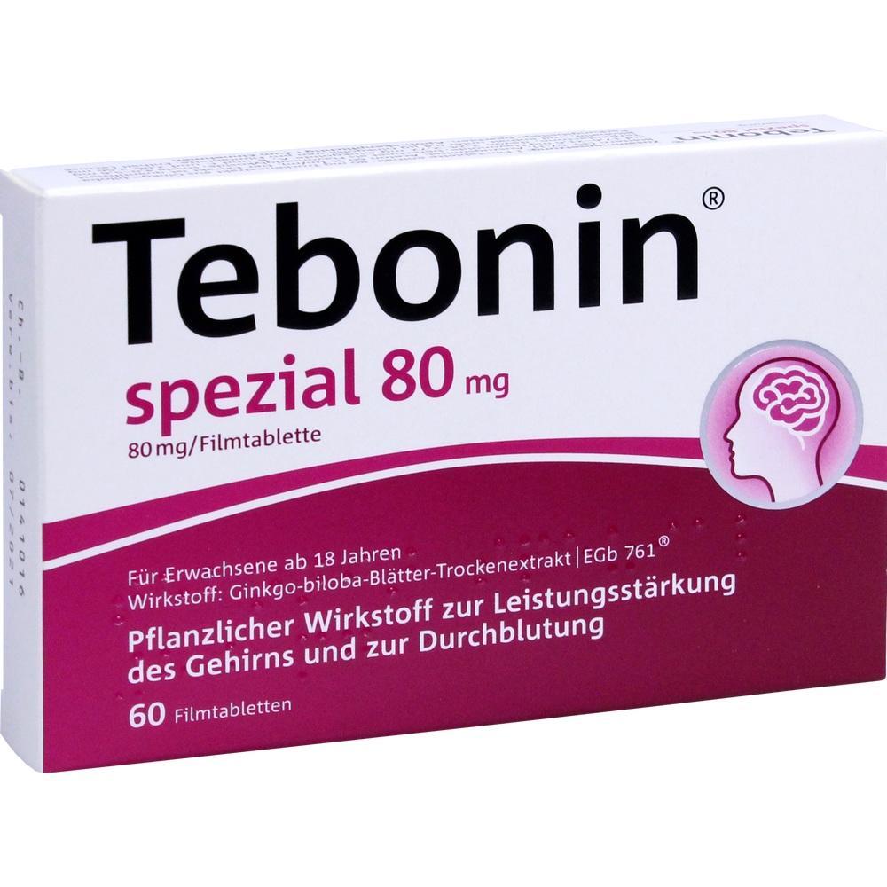 Verpackung der Tebonin-Tabletten zur Unterstützung der Gehirnleistung und Durchblutung.