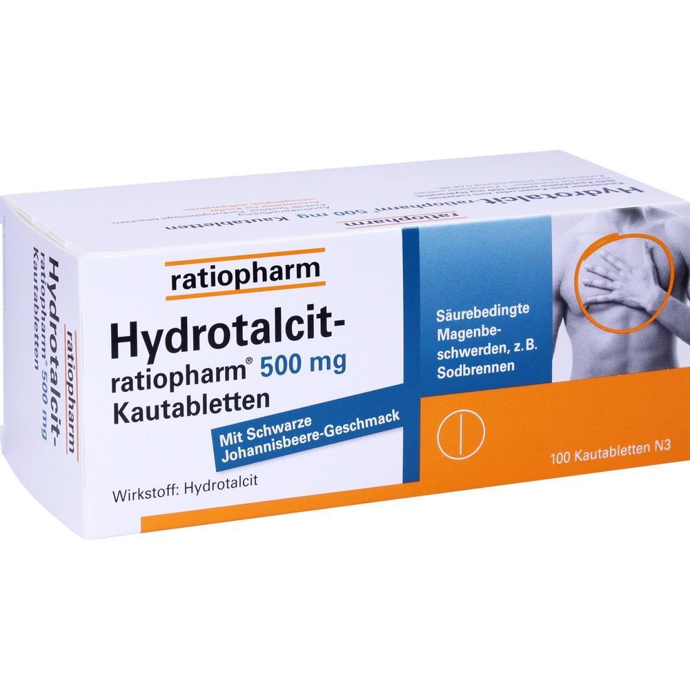 Packung mit Kautabletten gegen Sodbrennen, 500 mg, mit Johannisbeergeschmack.