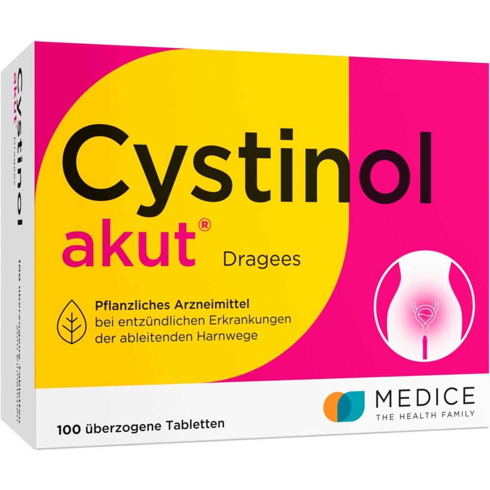Eine Packung Cystinol akut Tabletten gegen entzündliche Blasenprobleme.