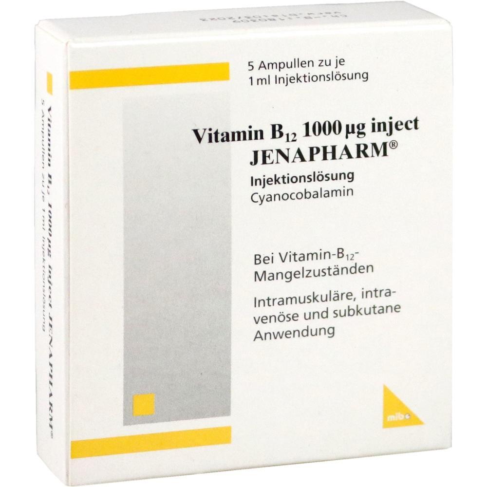 Schachtel mit Injektionslösung für Vitamin B12-Mangel.