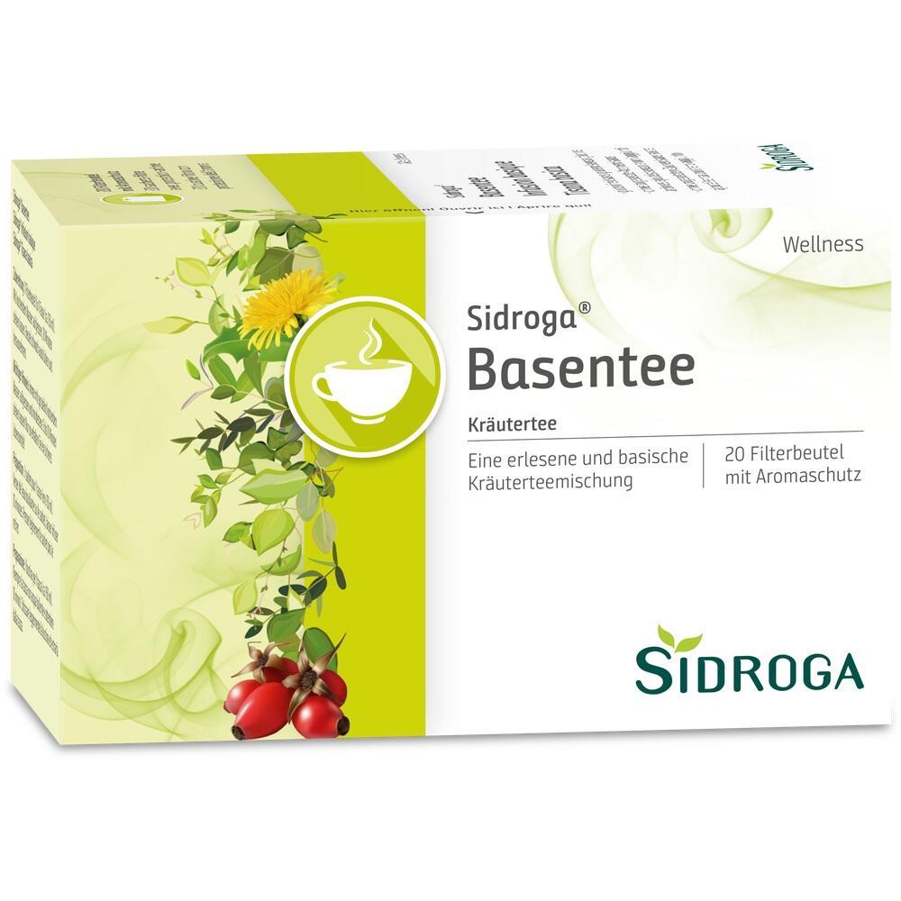Eine Packung Sidroga Basentee mit Kräutern ist abgebildet.