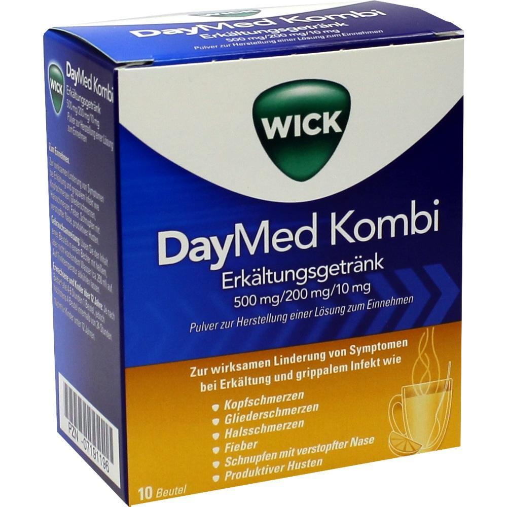 Eine Packung Wick DayMed Kombi Erkältungsgetränk gegen Erkältungssymptome.