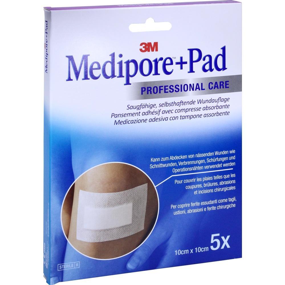 Verpackung mit saugfähigem Wundpflaster von 3M Medipore+Pad.