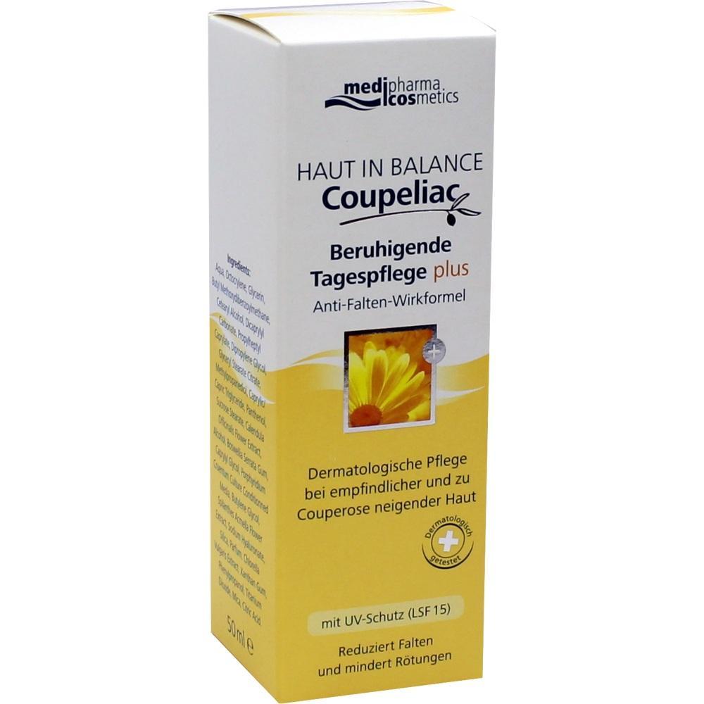 Gelbe Verpackung einer beruhigenden Tagespflege mit Anti-Falten-Wirkung von Medipharma.