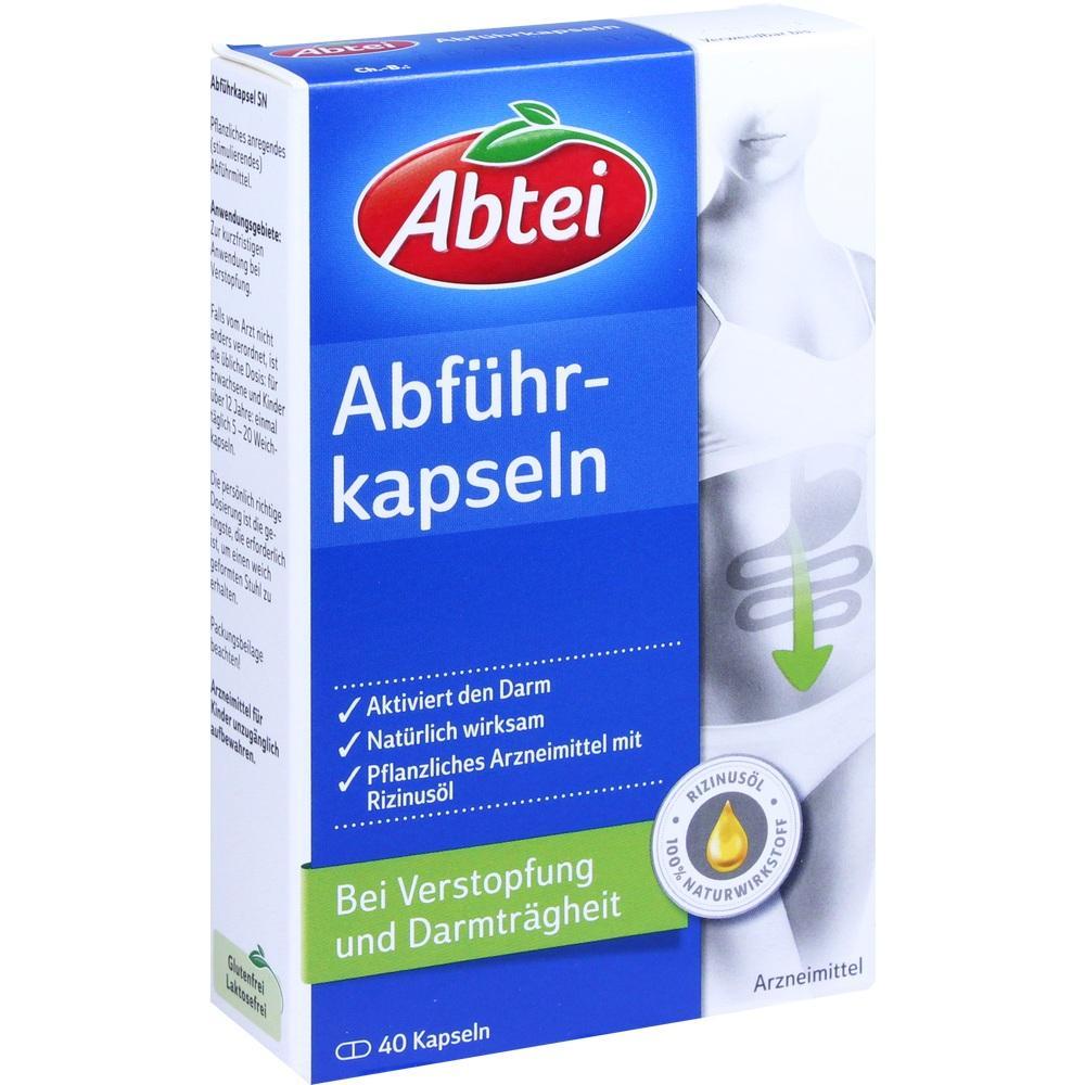 Verpackung von Abtei Abführkapseln zur Unterstützung der Darmfunktion.