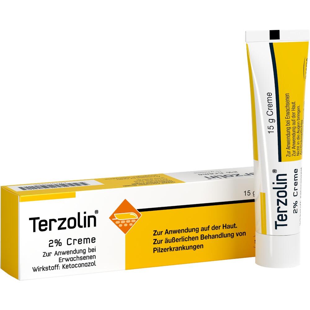 Tube und Schachtel von Terzolin-Creme zur Behandlung von Pilzerkrankungen der Haut.