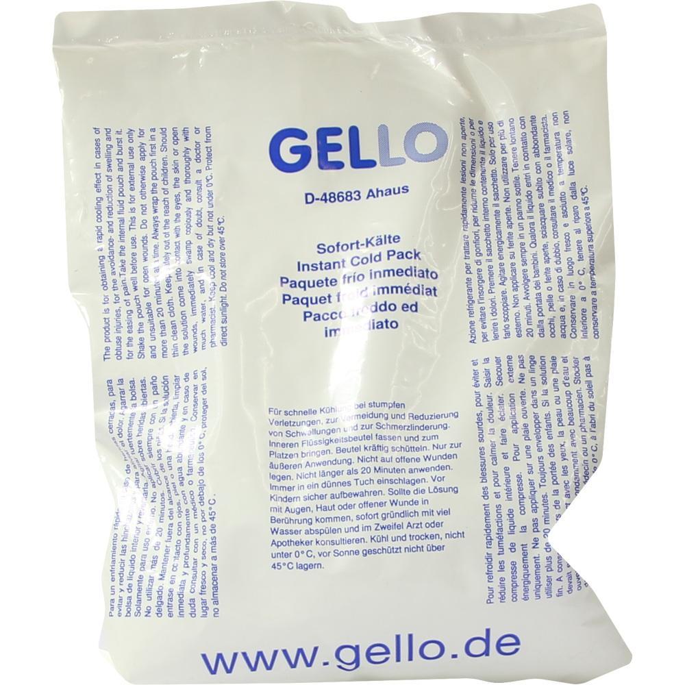 Eine Verpackung von einem Sofort-Kältepack, bedruckt mit Informationen in mehreren Sprachen.